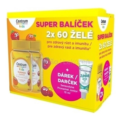 Centrum Kids gummies multifruit 2 x 60 želé + vzorka zubnej pasty Sensodyne Pronamel Junior 15 ml
