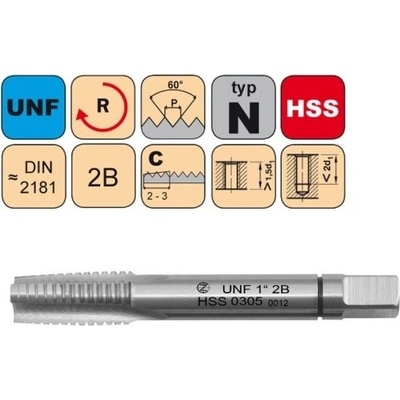 NÁSTROJE CZ Sadový závitník /CZZ0305/ UNF 7/16"-20 2B HSS DIN 2181 Závit: UNF-7/16"-20-I č.1