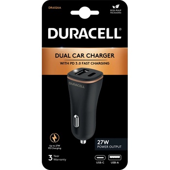 Image 1 of Duracell Зарядно 12V Duracell DR6026A 1 x USB-C + 1 x USB-A, 27W - Черно