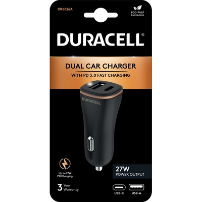 Duracell Зарядно 12V Duracell DR6026A 1 x USB-C + 1 x USB-A, 27W - Черно