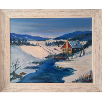 Картина със зимен пейзаж " В сърцето на планината"