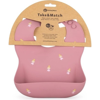 Petite&Mars Podbradník silikónový Sam Take&Match Rose Princesses 6m+
