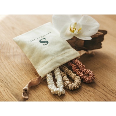 Sada 3 různobarevných hedvábných gumiček do vlasů, WHITE ORCHID sada barevných gumiček: bílo-krémová
