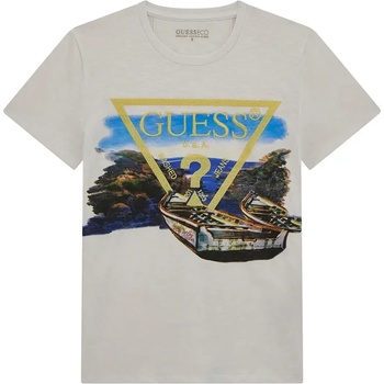 GUESS Бяла тениска пейзаж за момче с жълто лого Guess
