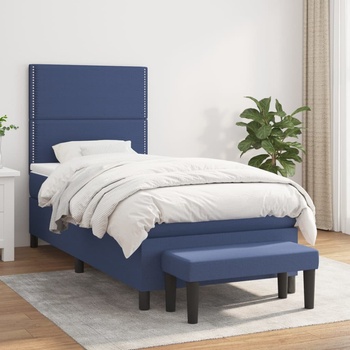 vidaXL Боксспринг легло с матрак, синя, 90x190 см, плат (3136483)