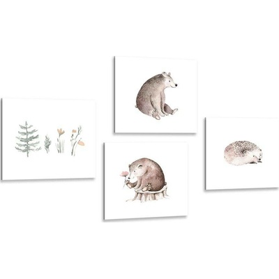 Set obrazů lesní zvířátka v minimalistickém stylu - 4x 40x40