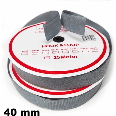 Pásek na suchý zip HÁČEK a SMYČKA SET šedý 40 mm balení 25 m