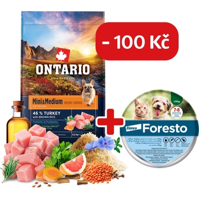 Ontario Mini & Medium Weight Control Turkey & Brown Rice 6,5 kg