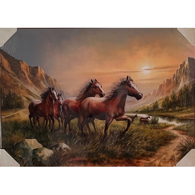 Bondecor Obraz "Koně v údolí" - tisk na papír na MDF desku, 70 x 50cm