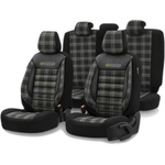  Комплект Луксозна Тапицерия OTOM текстил с еко кожа GTI SPORTS Design - Черна със зелен шев, за Предни и Задни Седалки