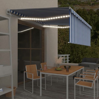 vidaXL Automatická markýza roleta LED a senzor větru 4 x 3 m modrobílá
