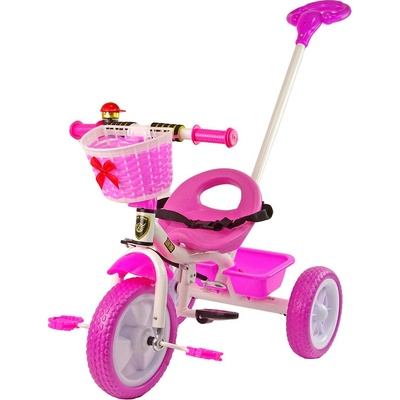 Mamido Trojkolesový bicykel PRO100 v ružovej s EVA kolesami a košíkom