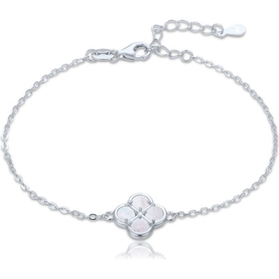 Minet Stříbrný náramek čtyřlístek s bílou perletí JMAS7058WB19