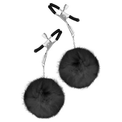 Sweet Caress Щипки за зърна с пухкави топчета Sweet Caress черни