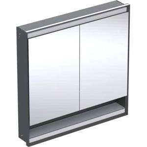 Geberit ONE - Огледален шкаф с LED осветление, 90x90x15 см, 2 врати, с ниша, за вграждане, матово черно 505.823. 00.7 (505.823.00.7)