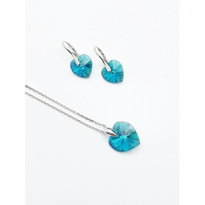 Сребърен комплект проба 925 с кристали Swarovski Heart Crystal Turquoise Blue - код 6701