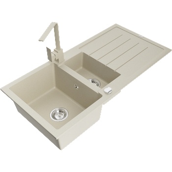 Mexen Andres гранитна мивка 1, 5-камерна с отцедник и кухненски смесител Рита, бежов - 6515-69-670300-69 (6515-69-670300-69)