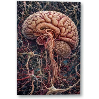 Plakát – Anatomická ilustrace mozku a nervové sítě 90 × 135 cm Bez rámu Ne Bez rámu