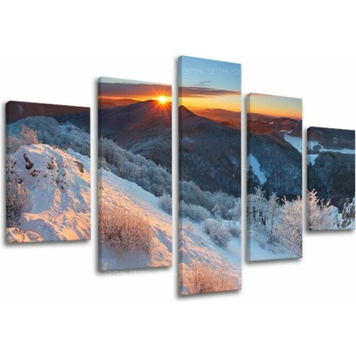 Obraz zimného východu slnka v slovenských horách na plátne — 5-dielny set - 100x80 cm