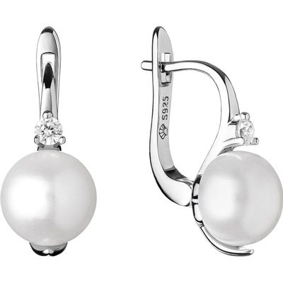 Gaura Pearls stříbrné náušnice s řiční perlou a zirkony Sarah SK20229EL Bílá