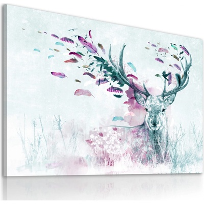 Obraz na plátně DEER WITH FEATHERS - PINK 80x60 cm Ludesign