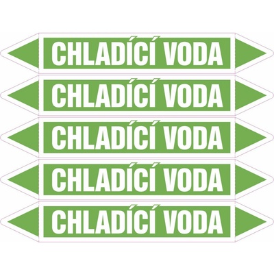 Grafiko | Chladící voda - dle ČSN 13 0072 - Materiál Samolepící PVC folie, Rozměr aršík 5ks šipka 350x52mm