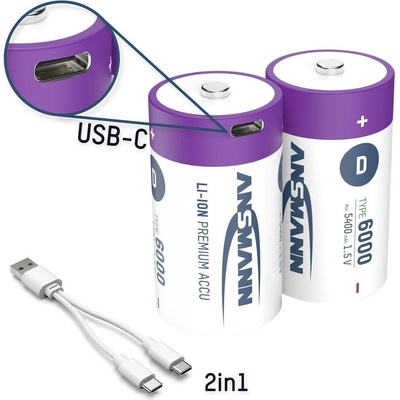 Ansmann LR20 USB-C akumulátor velké mono D Li-Ion 6000 mAh 1.5 V 2 ks – Hledejceny.cz