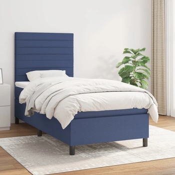 vidaXL Боксспринг легло с матрак, синя, 90x190 см, плат (3141823)