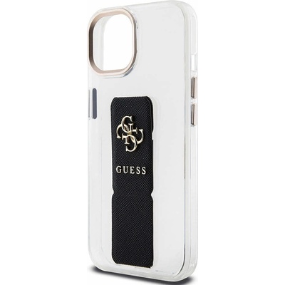 GUESS PU Grip Stand 4G Metal Logo Case - хибриден удароустойчив кейс с поставка за iPhone 15 (прозрачен)