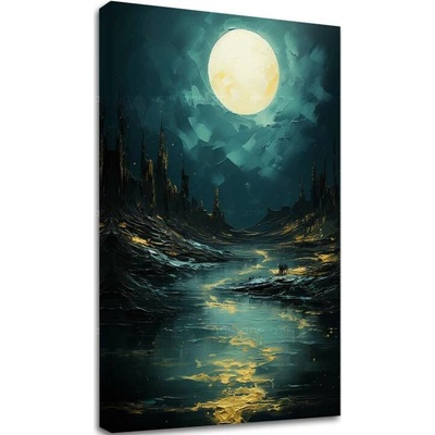 Moderný nástenný dekor Mesiac nad tajomnými skalami - PREMIUM ART - 60x90 cm