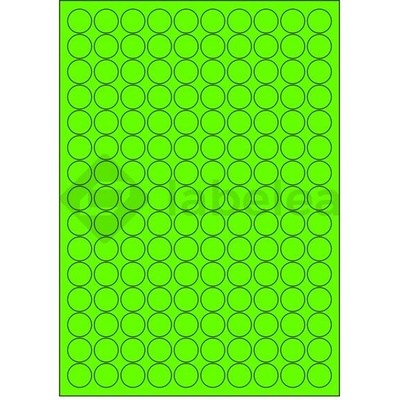 Labelea Samolepiace etikety kruh 18x18 mm signálne farebné papierové, na hárku A4, pre laserovú tlač, Farba etikiet Signálna zelená, Počet hárkov v balení 100 EPY999018SG150S
