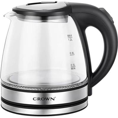 CROWN Електрическа кана Crown CK-1215G, вместимост 1 литър, 360° въртяща се основа, 1500W, прозрачна (CK-1215G)