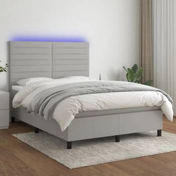 vidaXL Боксспринг легло с матрак и LED, светлосиво, 140x190 см, плат (3134949)