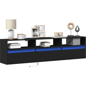 vidaXL Стенен ТВ шкаф с LED, черен, 180x31x45 см (3307941)
