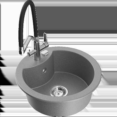 Diego гранитна мивка с 1 отделение и кухненски смесител Duo, сива - 6512-71-671701-07 (6512-71-671701-07)