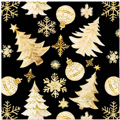 PAW2 Papírové ubrousky PAW Golden Christmas Trees Black 20 ks 33x33cm