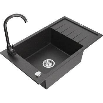 Mexen Elias гранитна кухненска мивка с 1 корито с дренаж и кухненски смесител Telma, черен накапян - 6511-76-670200-76 (6511-76-670200-76)