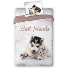 FARO povlečení Best Friends Husky a koťátko bavlna 140x200 70x90