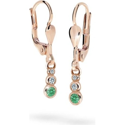 Danfil dětské náušnice C2255 z růžového zlata s kamínky Emerald Green zapínání klapka