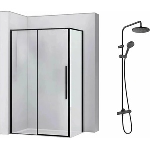 Rea Комплект душ кабина Rea Solar черна 90x120 см и душ колона Hansgrohe Vernis Blend черна (5902557333028+26276670)