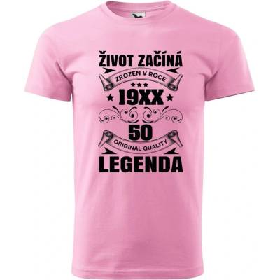 Dobrý Triko pánské tričko Život začíná 50 Růžová