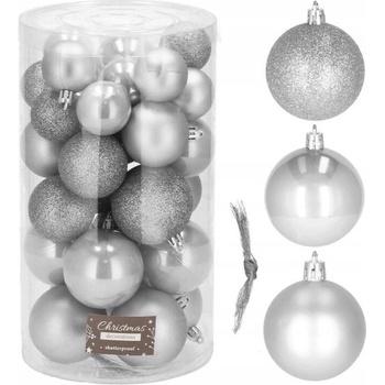 SPRINGOS Vianočné banky strieborné mix 4 5 6cm sada 30ks