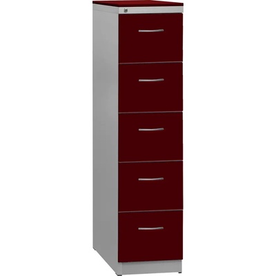 KRD 5 NEW kovová kartotéka s dřevěnými čely A4 5-zásuvková korpus šedý čílka burgundská – Sleviste.cz