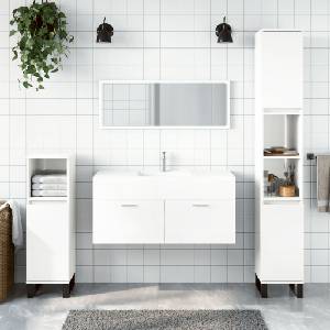 vidaXL Шкаф за баня с огледало, бял гланц, инженерно дърво (833888)