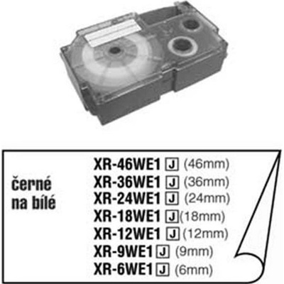 Originální páska do tiskárny Casio štítků, Casio, XR-6WE1, černý tisk/bílý podklad, nelaminovaná, 8m, 6mm