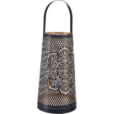 Sconto Kovový svietnik MANDALA čierna/zlatá, priemer 16 cm