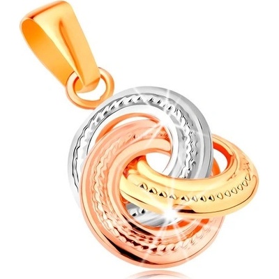 Šperky eshop Přívěsek ze 14K zlata trojbarevné propojené kroužky s gravírováním GG160.20