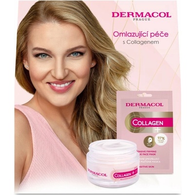 Dermacol Collagen + plátýnková maska se zpevňujícím účinkem 1 ks + intenzivní omlazující denní krém 50 ml