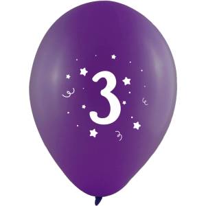 Globos Festival БАЛОНИ 10 БР. 12" - 30 СМ С ПЕЧАТ - ЦИФРА 3