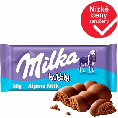 Milka Bubbly mléčná čokoláda z alpského mléka s porézní náplní z mléčné čokolády 90 g